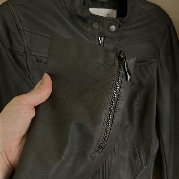 American Rag Gray Leather Jacket Biker Style - Picture 7 of 9